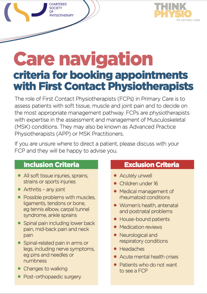 first contact physio contacts